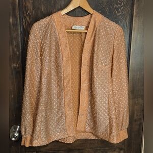 Vintage 60s or 70s 'Bernie Bee Metallic Peach Open Front Cardigan *DISCO BABY*